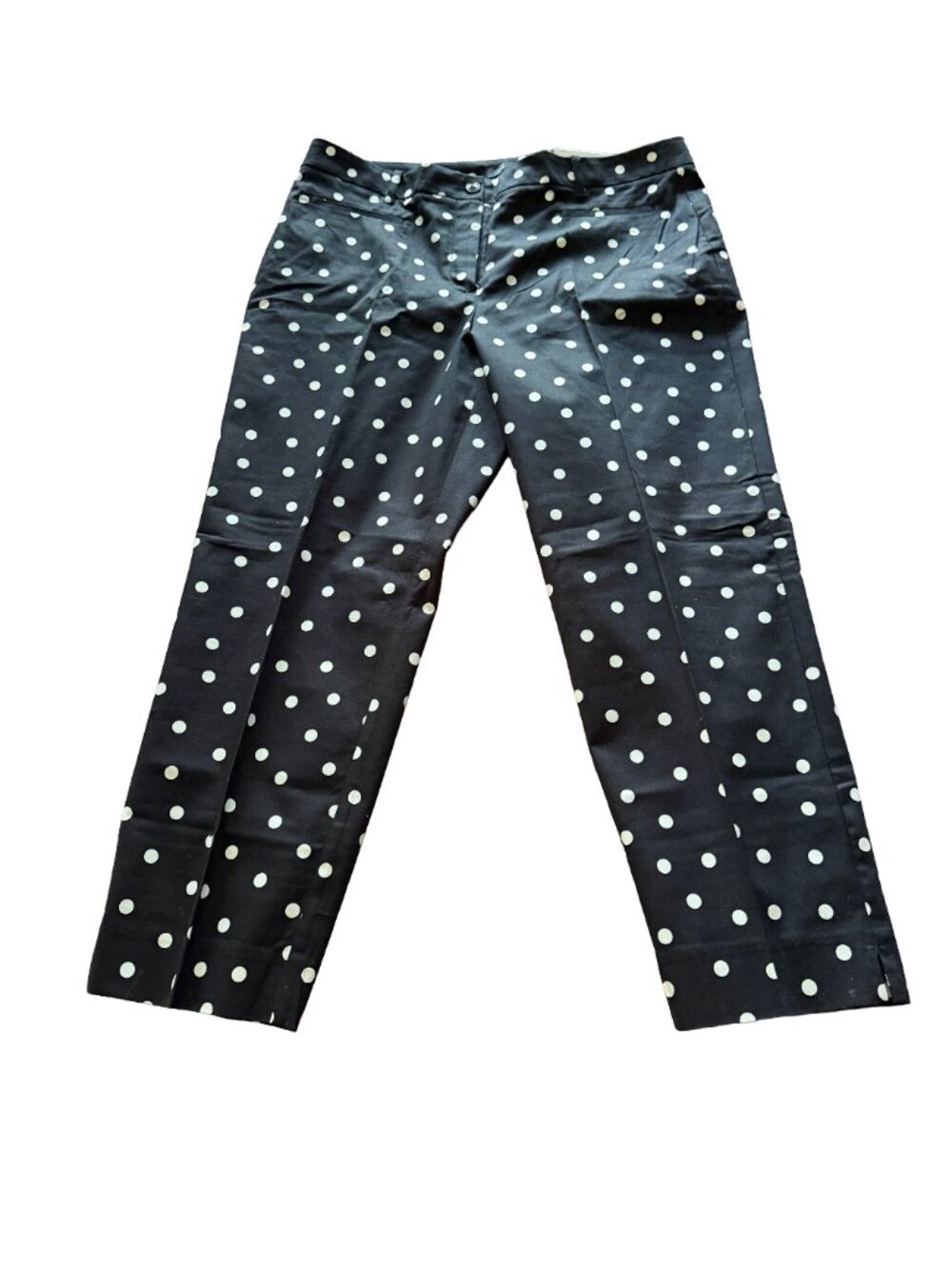 Share NWT ANN TAYLOR Crop Pants Size 14 Black Polka Dot Mid Rise Stretch Slim Le